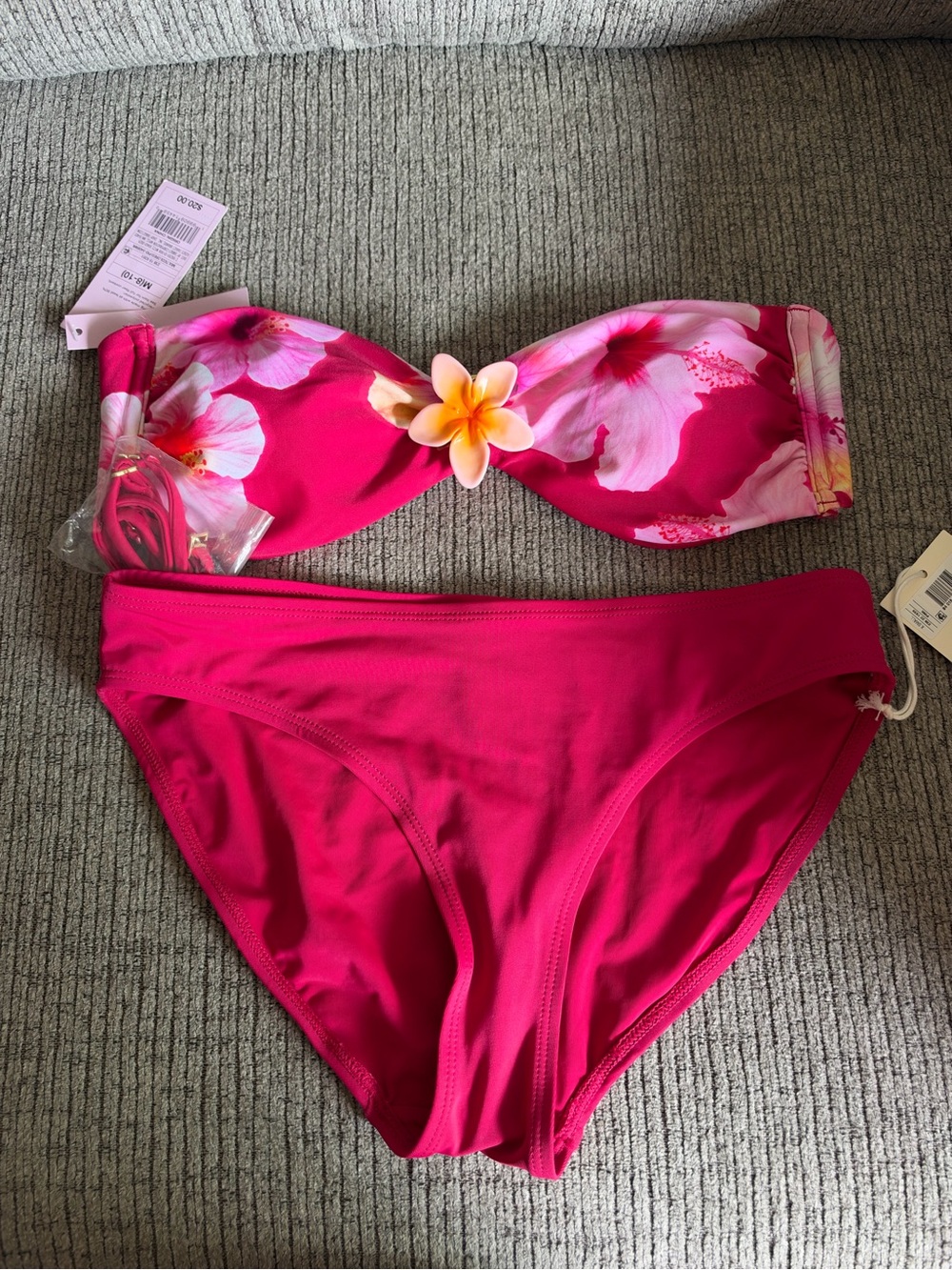 Women’s Fuchsia Floral Bandeau Bikini Set